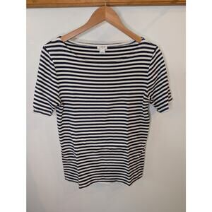 J.CREW Women's Large Navy White Striped Cotton Tee Breton Stripes Classic Preppy